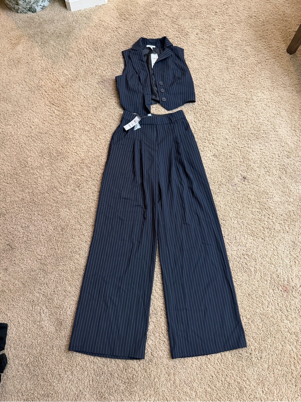 Bar III Navy Pinstripe Wide-Leg Pants with Matching Cropped Vest